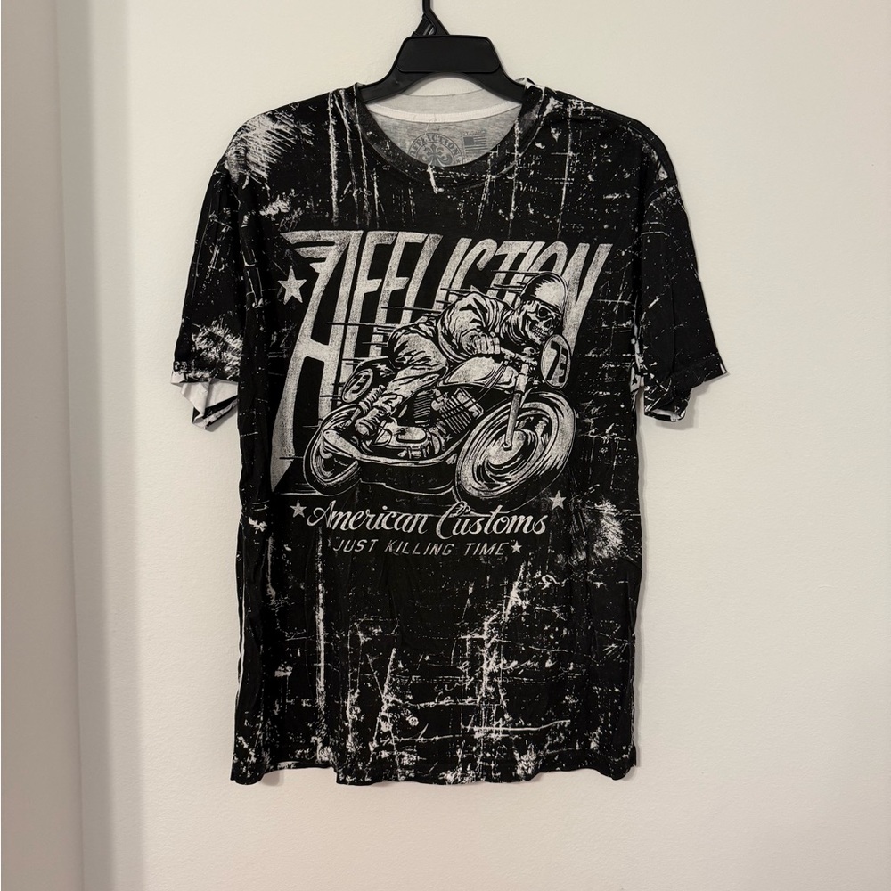 Affliction American Customs Motorcycle Riding Tee Men’s XL Black Distressed